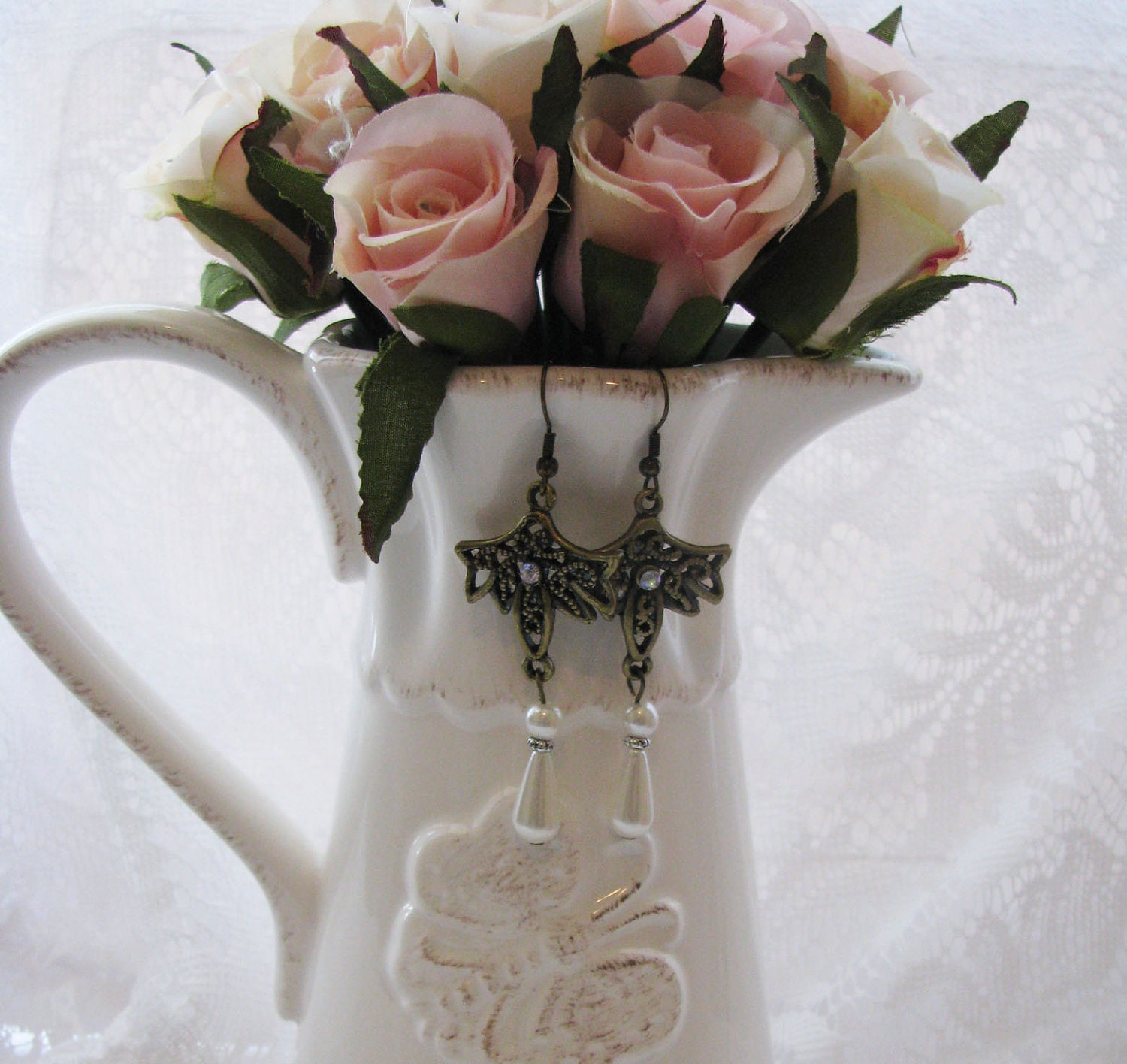 Pearl Tear Drop Earrings, Vintage Style