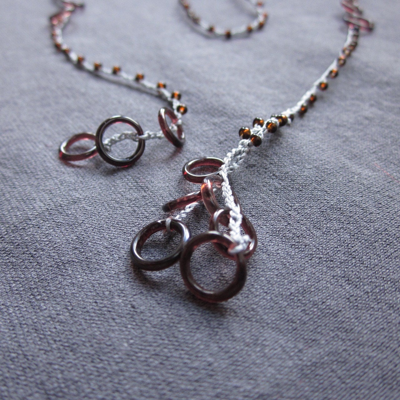 Diana lariat crocheted beaded necklace with tiny glass circles