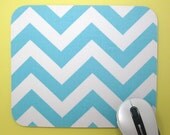 Mouse Pad, MousePad, Fabric MousePadPad    Zig Zag Turquoise & White