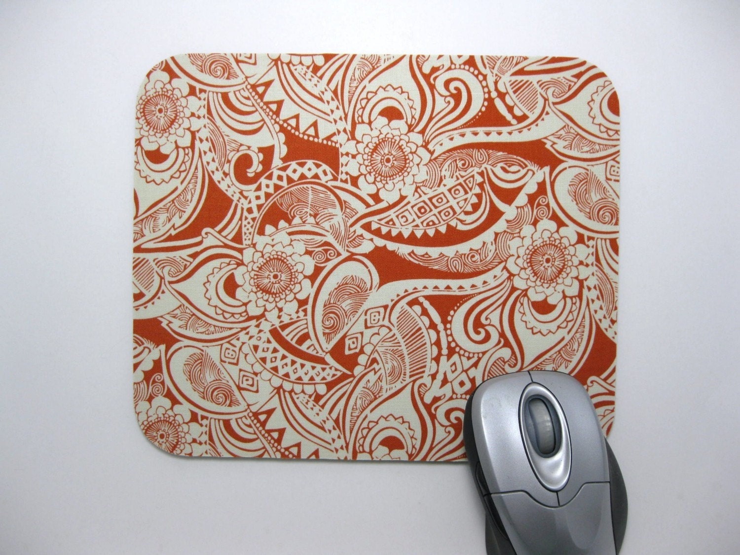 Mouse Pad, Fabric Mousepad  Persimmon Floral Paisley - GilmoreCreations