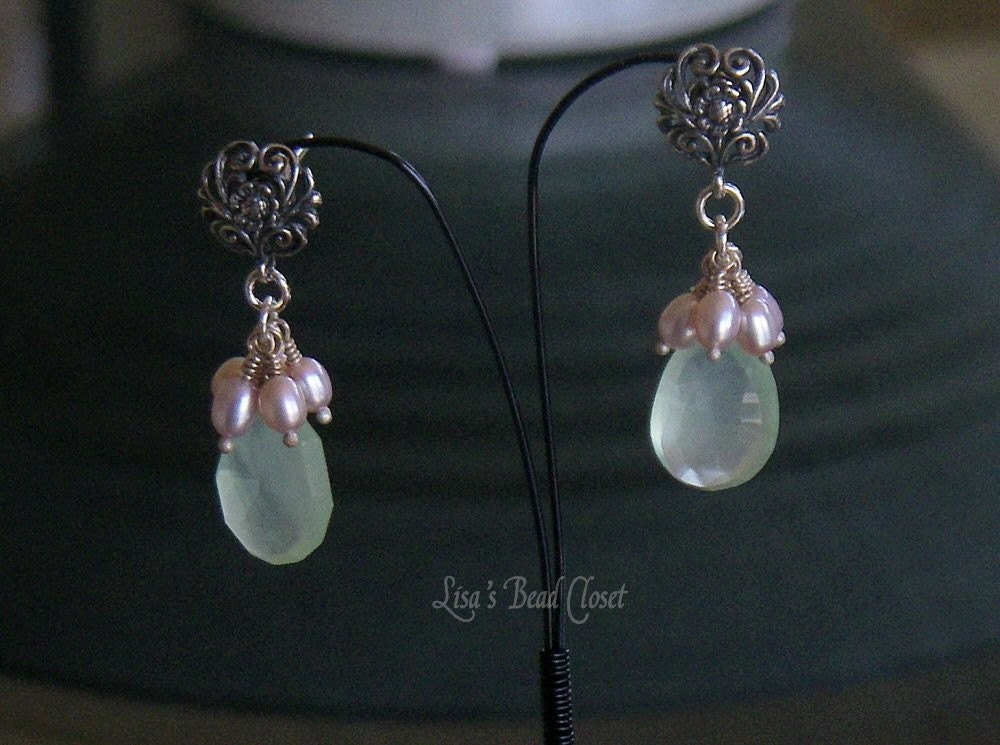 Chalcedony and Pearl Earrings