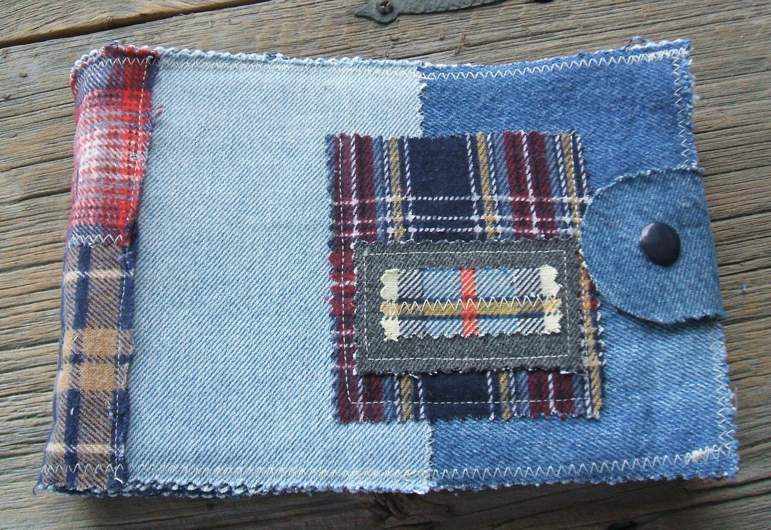 Blank Handmade Large Journal Repurposed Denim and Flannel Sketchbook