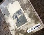 Blank Handmade Coptic Stitch Travel Journal With Marbled Neutral Lokta and Vintage Photo
