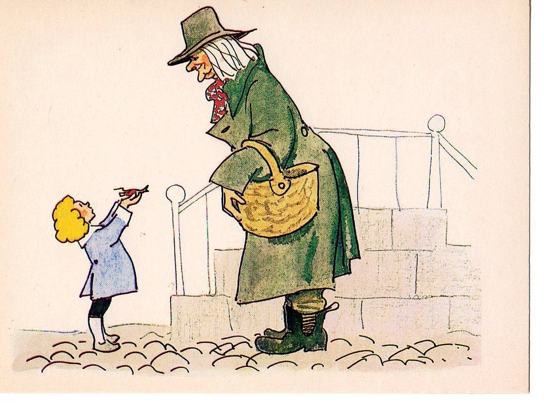 Lady and child, Fairytales of Hans Christian Andersen postcard, Russian vintage post card no. 14