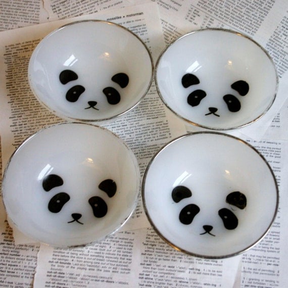 Panda Face silver rimmed bowl set of 4