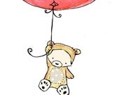 Nursery Art -- Bear Balloon Cherry Red 8x10 -- Art Print