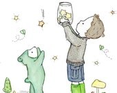 Chldrens Art Print for Baby and Nursery Catching Stars  5X7
