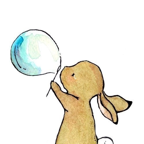 Nursery Art -- Bunny Bubbles 8x10 -- Art Print