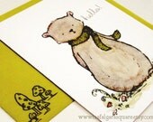 Hello My Dear Fellow   Set of 4 Folded Greeting Cards  blank inside with chartreuse envelopes
