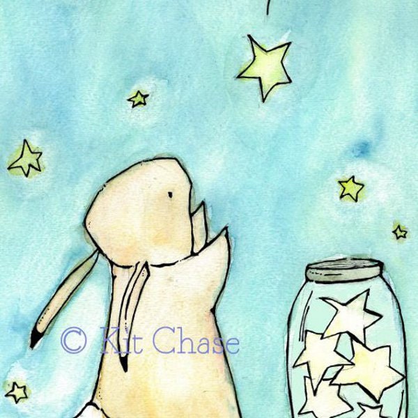 Nursery Art -- Trafalgar Rabbit Catch A Falling Star 11x14 -- Art Print