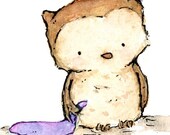 Little Owl in lavender 5x7 Nursery Art Print for Baby and Children by trafalgarssquare