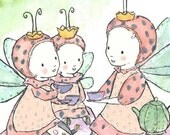 Children's Art - Ladybird Tea 13x19 - Archival Art Print