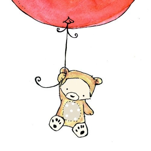 Nursery Art -- Bear Balloon Cherry Red 8x10 -- Art Print