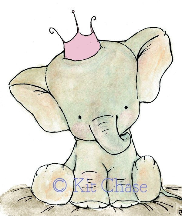 Nursery Art -- Royal Elephant with a Cotton Candy Crown 8x10 -- Art Print