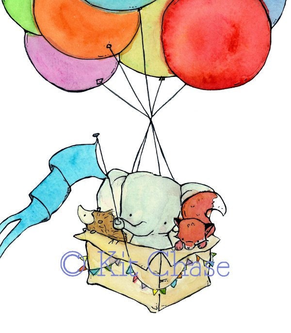 Balloon Art Print for Children and Baby Nursery 8x10 High Flyers