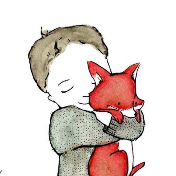 FALL SALE --- Fox Boy black-hair -- 8x10 Archival Print -- Children's Art