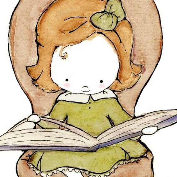 FALL SALE --- Little Scholar brunette girl in a brown study  -- 8X10 Archival Print -- Children's Art