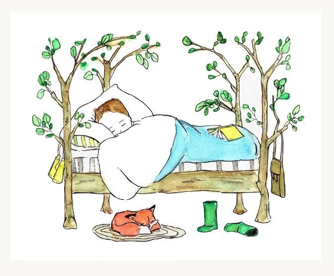Children's Art Print Little Dreamer Boy brown haired  5x7