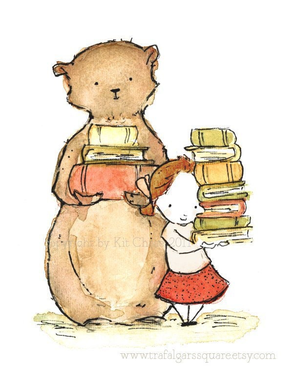 The Bookish Sort autumn days brunette girl  8x10 Nursery Art Print for Baby and Children by trafalgarssquare