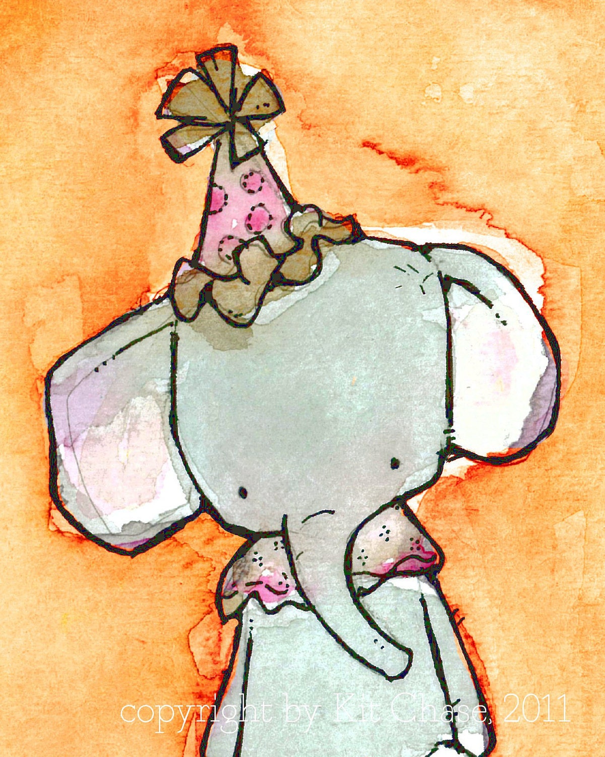 Nursery Art -- Esmerelda the Toy Elephant in tangerine 8x10 -- Art Print