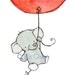 Elephant Children's Art Print 5x7 cherry red balloon Flying High
