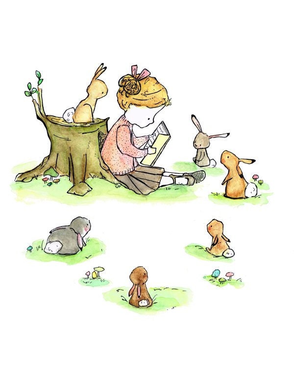 Children's Art --Story Girl (D) 5x7 -- Art Print