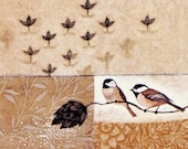 CHICKADEE PRINT - unique home decor - black tan gold tt team chickadee under 25 gift - bird mothers day gift