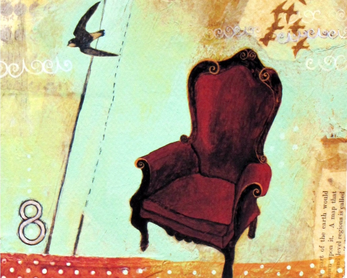 Velvet Armchair Print - mixed media painting by Sweet Mess - aqua mint green red vintage chair art