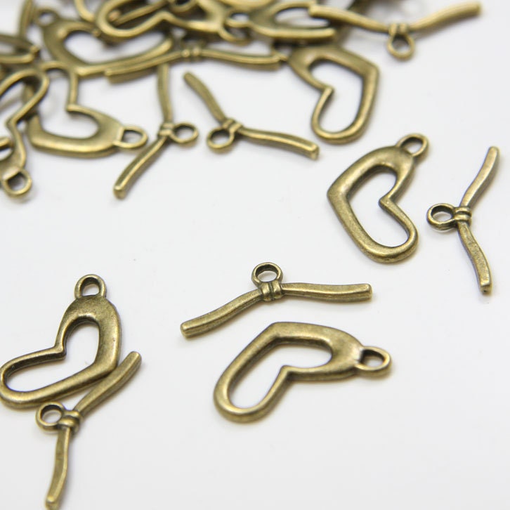 20 Sets Antique Brass Tone Base Metal Clasps-Toggle (542Y-K-164B)