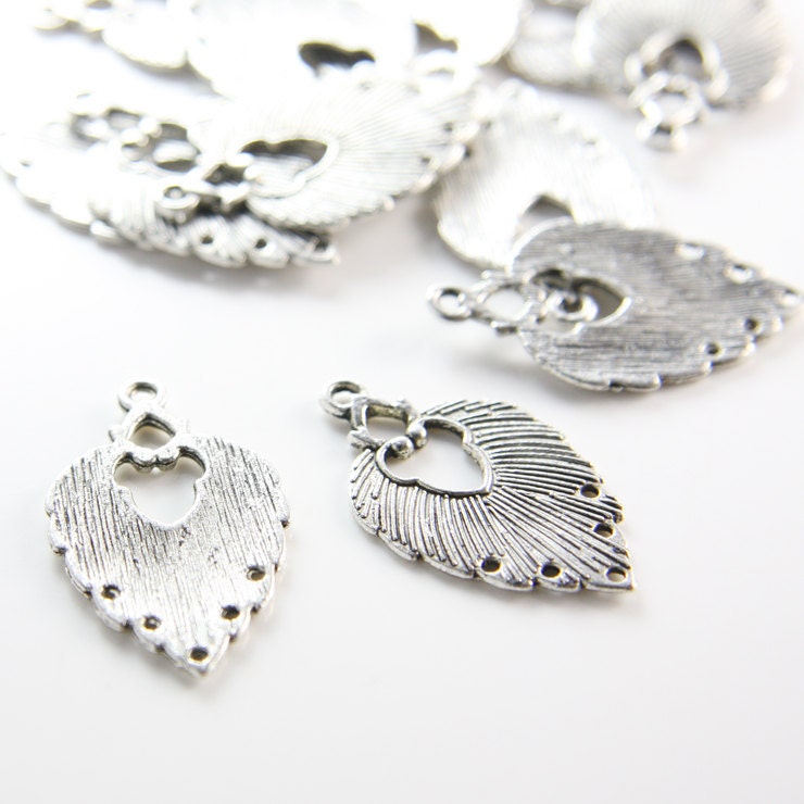 12pcs Oxidized Silver Tone Base Metal Charms-Leaf 32x19mm (15375Y-B-317AB)