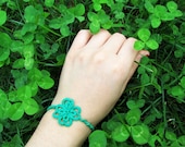 Lucky four-leaf clover bracelet, cotton lace and sterling silver beads - made to order