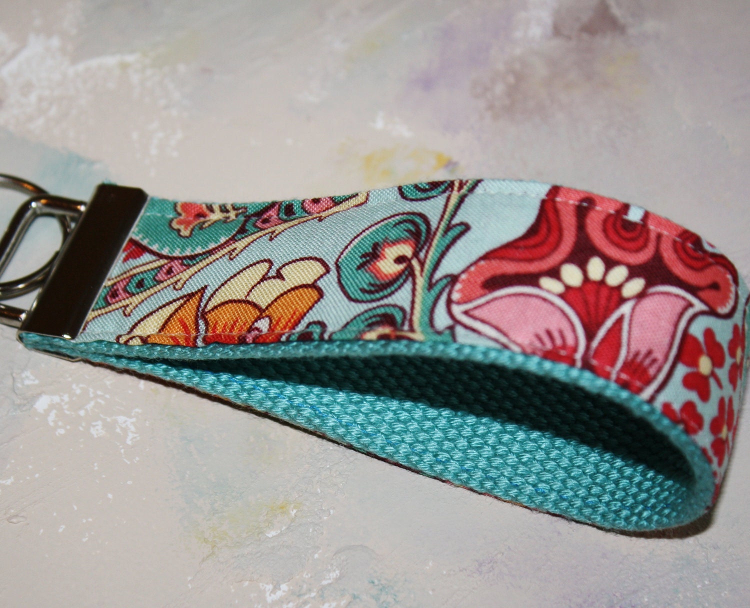 Fabric Wrist Key Chain, Key Fob Wristlet Keychain in Pink Parfait
