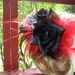 Fascinator Burlesque Pin-up Rock-a-billy Black Roses with Red and Black Feathers