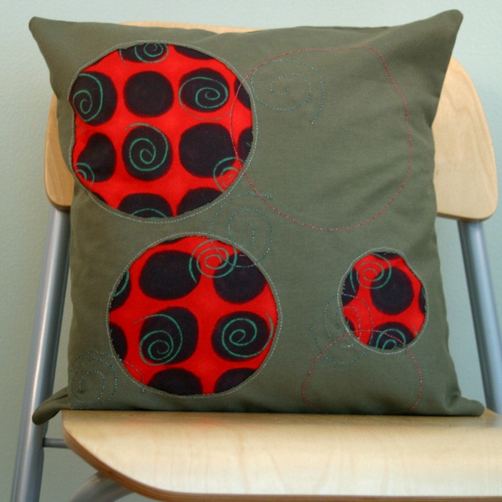 Olive Green with Reverse Applique Circles 14 inch Pillow Cover