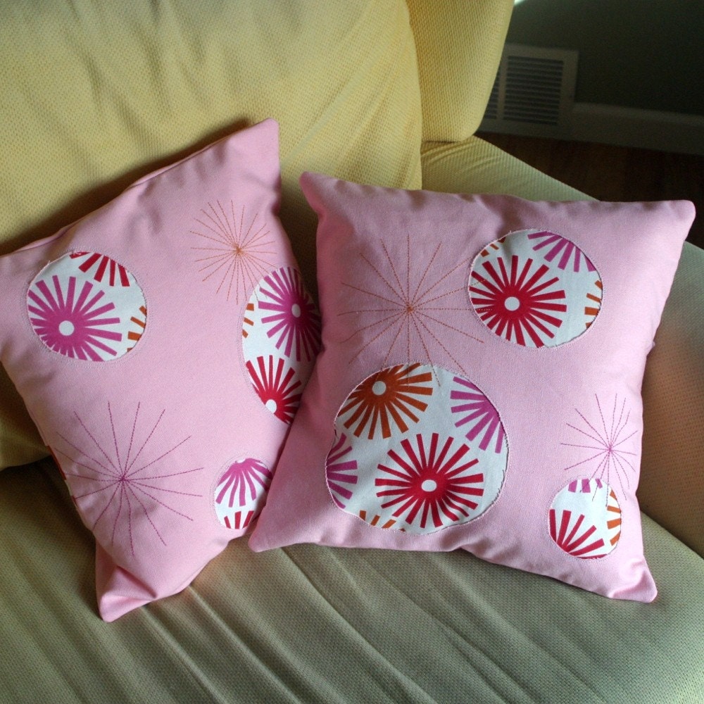 Bubblegum Pink Circle Reverse Applique 16 inch Pillow Cover Duo