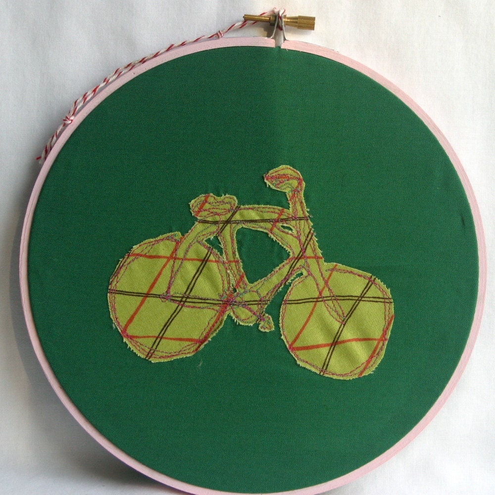 Green Argyle Bike Free Motion Embroidery in 7 inch Hoop
