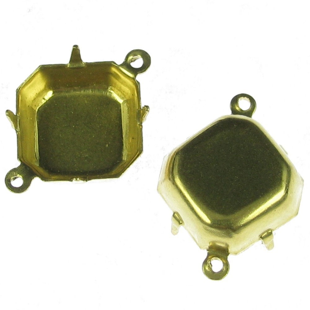 Brass Octagon 12mm Rhinestone Setting 2 Ring Connector Link 997 - 12 Pieces