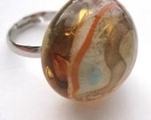 Amber and Gold Lampwork Glass Protozoan Ring NEW LARGER SIZE