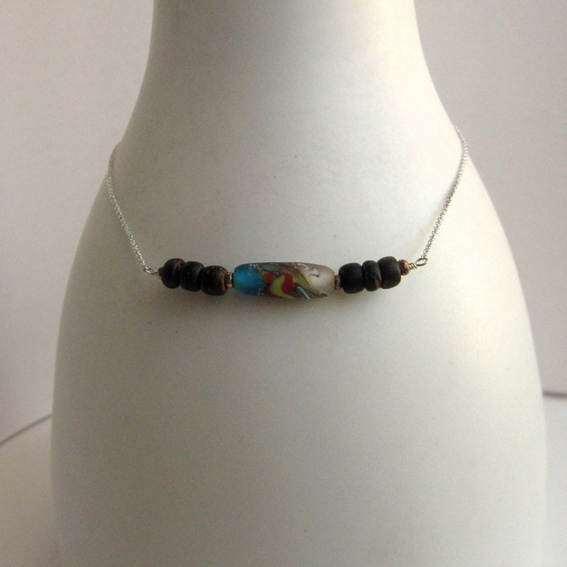 Blue Mitochondria and Wood Bead Necklace