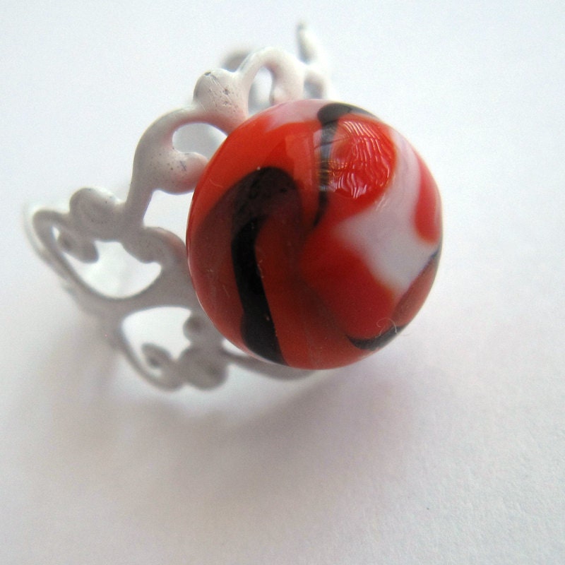 Carrot Red Lampwork Glass Protozoan Ring