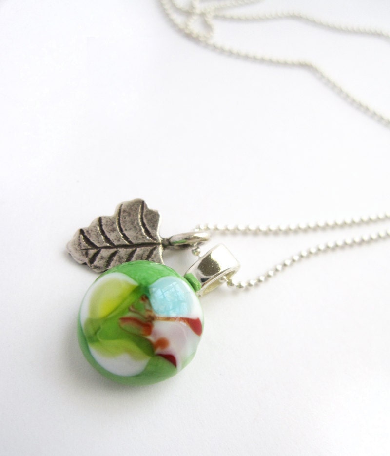 Apple Green Protozoan Necklace with Leaf Charm