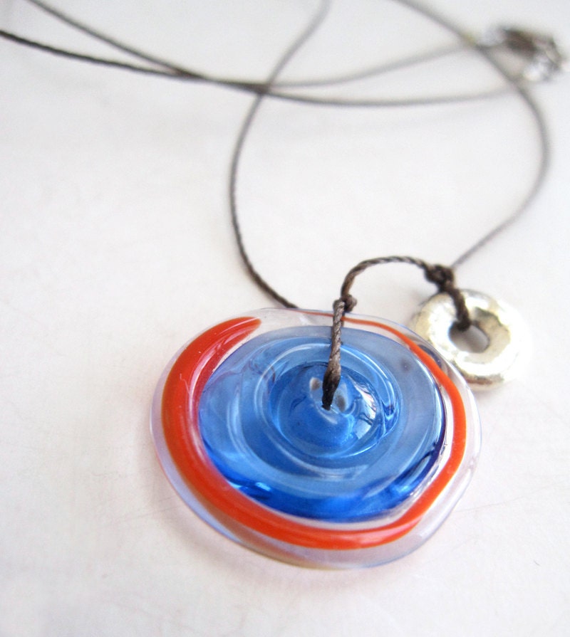 Blue and Red Mini Amoeba Necklace