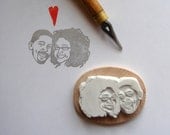 Custom / couple portrait / handcarved rubber stamp