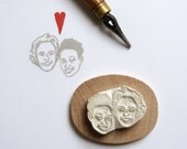 Custom / couple portrait / handcarved rubber stamp