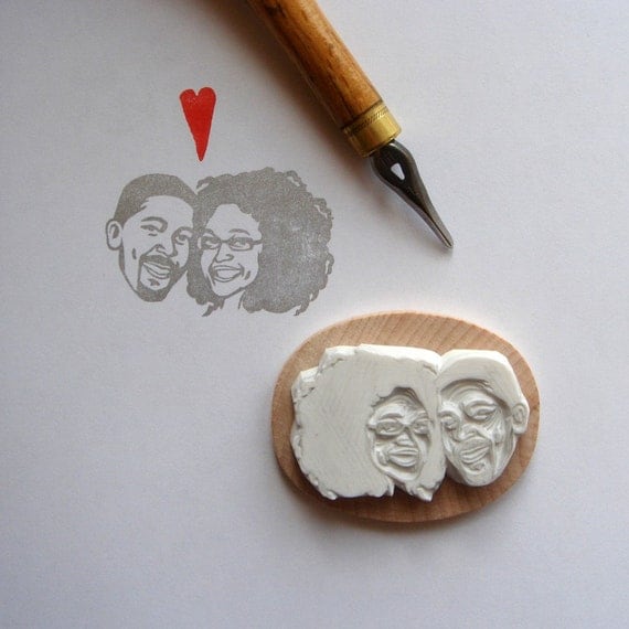 Custom / couple portrait / handcarved rubber stamp
