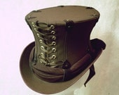 SALE - Chocolate Canvas Captain Spaulding Lace-Up Top Hat Steampunk