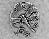 Green Girl Studios Dragonfly Oval Pewter Bead