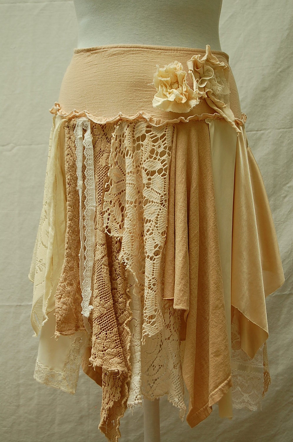 Tattered Lace Fairy Woodland Skirt- Funky, Hippie, Boho, Mori Girl, Shabby Cottage Chic, Eco Earth Friendly, Upcycled Clothing