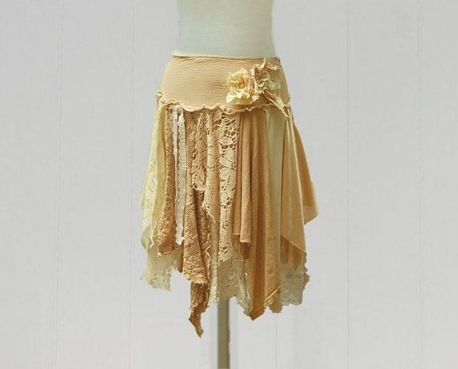 Tattered Lace Fairy Woodland Skirt- Funky, Hippie, Boho, Mori Girl, Shabby Cottage Chic, Eco Earth Friendly, Upcycled Clothing