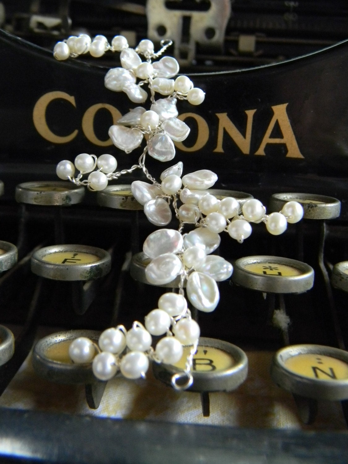 wireandice keishi freshwater pearl hair vine winter wedding hair holiday hair accessories